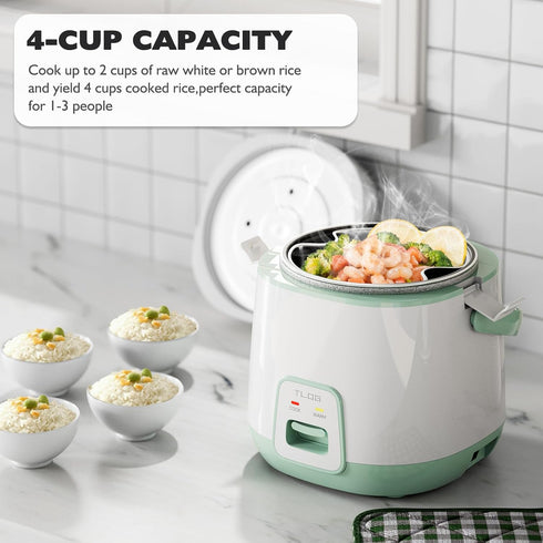 2-Cup Uncooked(4-Cup 1.2L 1-3 TLOG Mini Rice Cooker cooked), Healthy Non-stick Coating Small Rice Maker for People