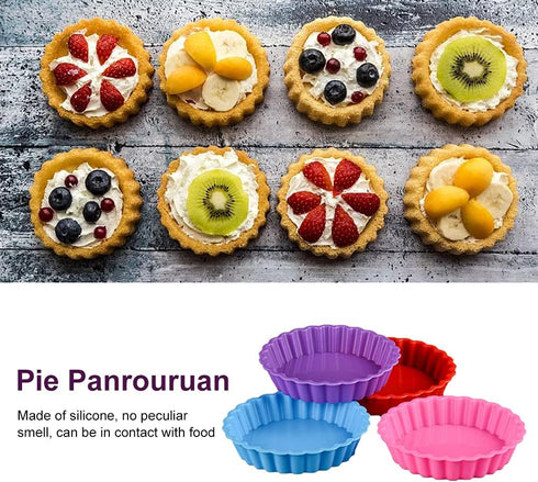 8 pcs Silicone Tart and Pie Molds - 4 Inch Fluted Mini Nonstick Quiche Pan for DIY Baking Pies and Desserts