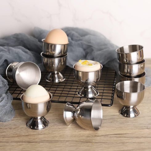 Leegg Set 12 Egg Holder Cup of Egg Cups for Soft & Hard Boiled Eggs Stainless Steel Egg Holders Kitchen Tool