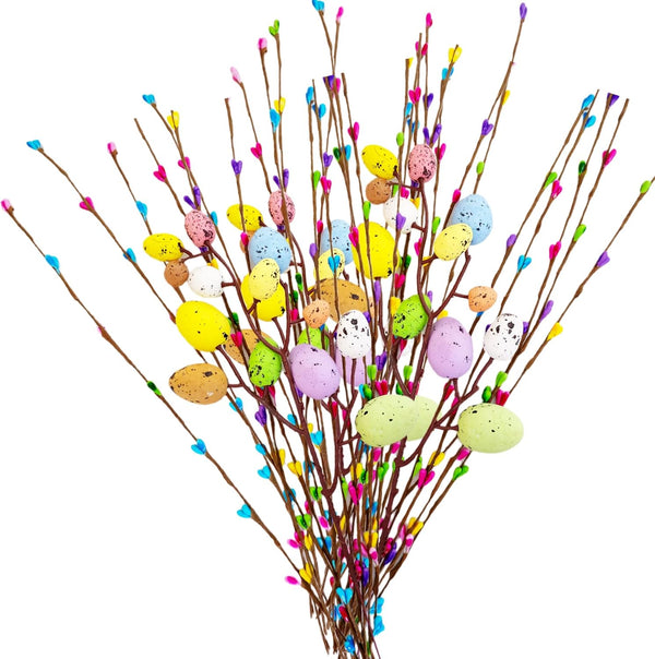 VSHZXFH 33pcs Artificial Spring Floral Stems Spray Vine with Pastel Eggs and Berries