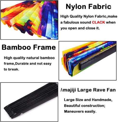 Amajiji Large Folding Hand Fan for Men/Women, Chinese/Japanese Bamboo Festival Accessories, Ocean Color