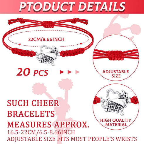 Sureio 48 Pcs Cheerleader Gifts - 24 Cheer Bracelets and 24 Cheer Keychains for Team Backpack Purse Party Favors
