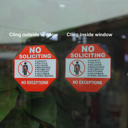 3 Set No Soliciting Sticker Static Cling Decal for Inside Outside Window, 6 x 6 Inch Removable