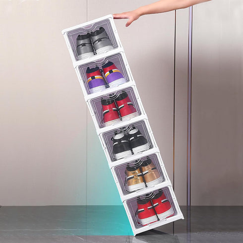 6-Tier Closet Nicunom Foldable Shoe Rack Organizer, Shoe Storage Box Collapsible Plastic Shoe Shelf Clear Shoe Boxes