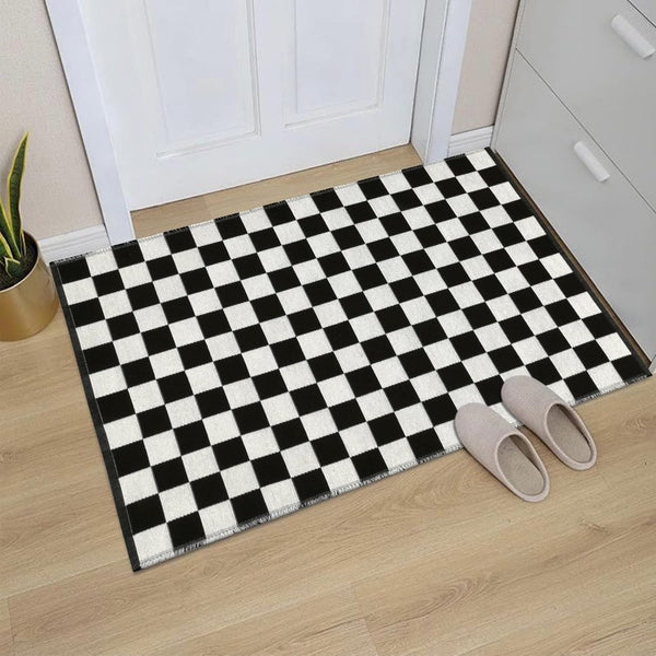 Seavish Checkered Rug, 2x3 Ft - Moroccan Black and White Outdoor Washable Cotton Woven Area Rug for Entryway