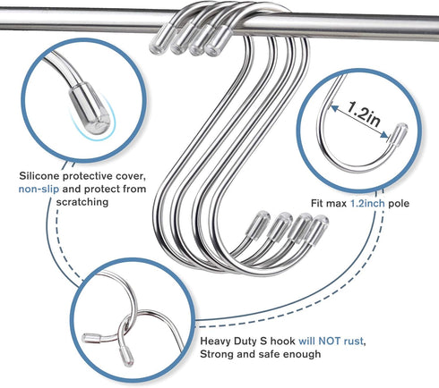 Myfolrena 20 Pack S Hooks for Hanging, 3.4 Inch Heavy Duty Metal S Shaped Hooks for Pots, Pans, Plants, Bags, Clothes