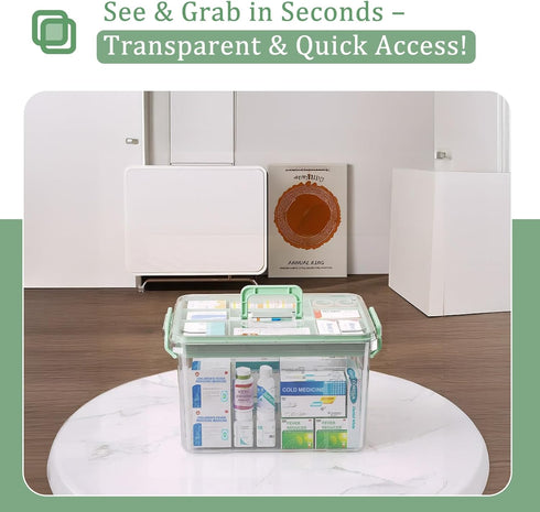 15QT ANYPROLUS Clear Medicine Organizer Box with Handle, Plastic Medicine Container with Tray First Aid Box Empty