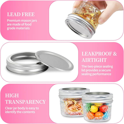PUSKMAY 4oz (6 pack Mini Mason Jars with Lids, Small Glass Jars with Decorative Accessories, Wide Mouth Glass Storage
