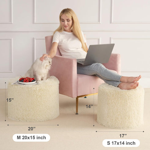 20 15, Hansleep Round Stuffed Pouf Ottoman x Foam Filled Faux Fur Ottoman Foot Rest for Chair with Washable Cover, Foot