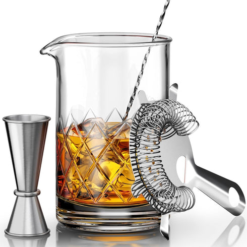 MOFADO. Premium Crystal Cocktail Mixing Glass Set - Bartender Tools/Bar Accessories -Thick