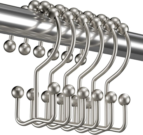 Titanker Shower Curtain Hooks Rings, Set of 12 Rust-Resistant Metal Double Glide Shower Hooks for Bathroom