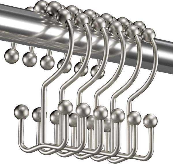 Titanker Shower Curtain Hooks Rings, Set of 12 Rust-Resistant Metal Double Glide Shower Hooks for Bathroom