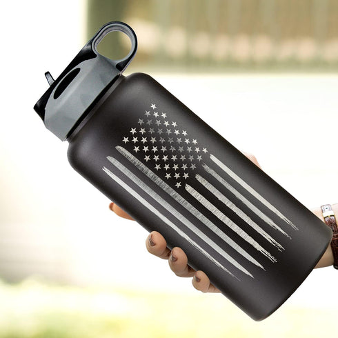 32oz American Flag Stainless Steel Insulated Water Bottle - Engraved USA Flag Gift Set | Flag 32 oz Water Bottle