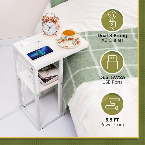 Yoobure C Shaped End Table with Charging Station, Small Side Tables for Living Room Bedroom, Sofa Table with USB Ports
