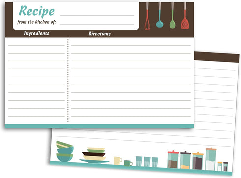 Home Advantage 50 Modern Kitchen Recipe Cards, 4x6 Double Sided