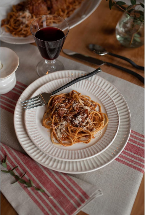 Solino Home Striped Linen Placemats, Set of 4 - 100% Pure Linen Red and Natural Place Mats 14 x 19 Inch for Summer