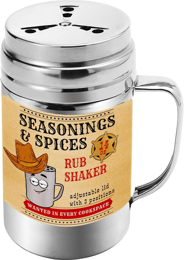 CUSINIUM 14 oz Spice Shaker, BBQ Dry Rub Shaker with Adjustable Fan-Style Lid and Handle