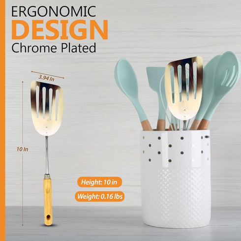 Alpine Cuisine Spatula with Wood Handle, 10-Inches Chrome Heat Resistant Kitchen Spatula for Cooking