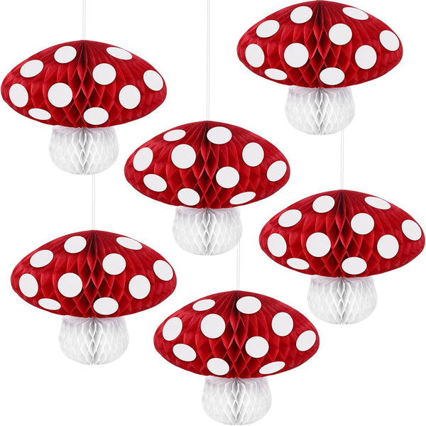 Eersida 6 Pcs 3D Mushroom Paper Honeycomb Decorations Mushroom Party Decorations Hanging