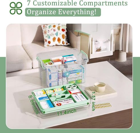 15QT ANYPROLUS Clear Medicine Organizer Box with Handle, Plastic Medicine Container with Tray First Aid Box Empty