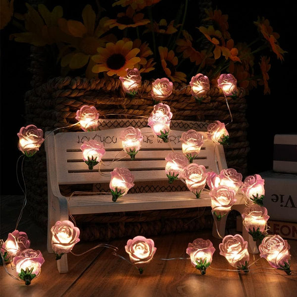 Pink Rose Flower String Lights, 13FT 40LED Battery Operated Fairy Light Romantic