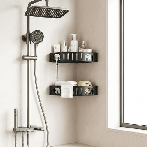 DivaDwell Depot 2Pack Adhesive Corner Shower Shelf No Drill | Rust-Proof Aluminum Alloy Stick On Bathroom Organizer