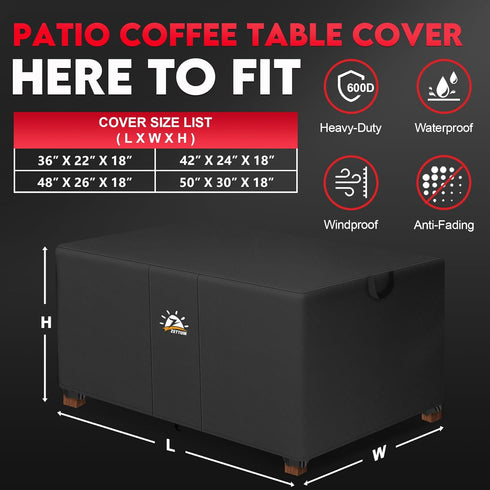 600D 36 22 18 Inch Zettum Outdoor Coffee Table Cover Coffee Table Cover Rectangle Waterproof & Heavy Duty, Patio Table
