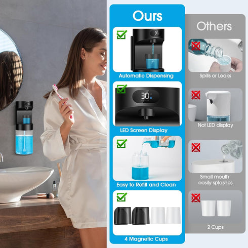 Bathroom,20.29 oz Set 4 Cups,4 Automatic Mouthwash Dispenser for Touchless Electric Mouth Wash Dispensers Bathroom