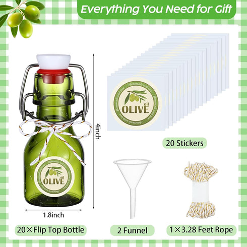 20 Pack Favors(2 oz,Olive Queekay Mini Swing Top Glass Bottles for Vanilla Extract Homemade Olive Oil Bottles with Lids