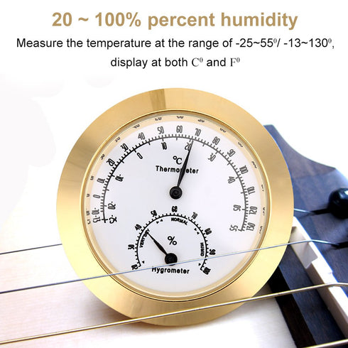 Guitar Violin Thermometer Hygrometer, Alloy Meter for Temperature and Humidity in Violin Guitar Case (Gold)