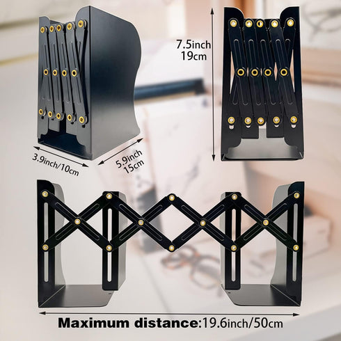 Adjustable Bookends Non Skid Decorative Bookends,Metal Bookend for Heavy Books,Bookshelf Organizer Holder for Books