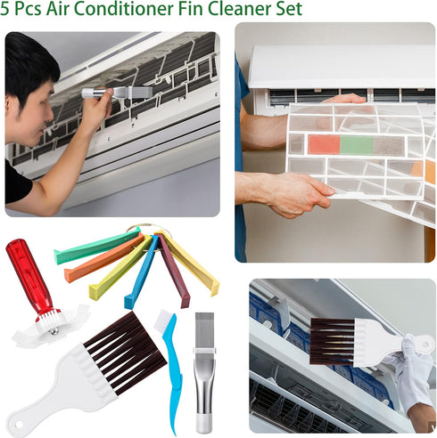5 Pcs Air Conditioner Fin Cleaner Set, 3 Different AC Fin Comb, 2 Different Brush for Evaporator Radiator Repair