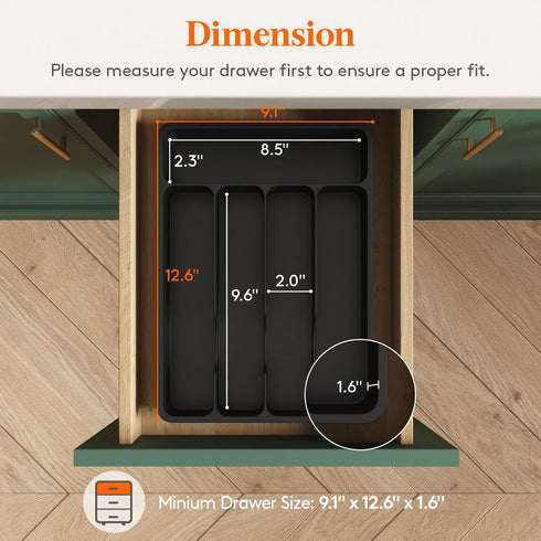 Lifewit Silverware Drawer Organizer Tray, Plastic Cutlery Storage for Kitchen Drawer, Flatware and Utensil Holder Divider for Spoons Forks Knives Tableware, 5 Compartment, Black by Lifewit