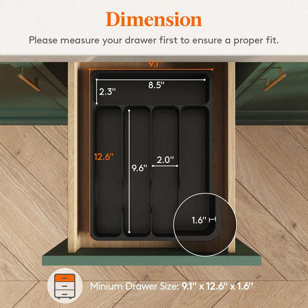 Lifewit Silverware Drawer Organizer Tray, Plastic Cutlery Storage for Kitchen Drawer, Flatware and Utensil Holder Divider for Spoons Forks Knives Tableware, 5 Compartment, Black by Lifewit