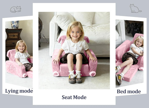 1-3, Kids Couch, Children's Sofa Bed, Folds into a Recliner, Pink Puppy Design, Suitable for Toddlers Aged Birthday