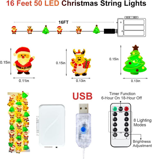 Lights,16 30 8 Christmas Mini String FT LED USB Plug in Powered and Battery Operated String Lights Lightsing Modes