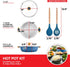 Nonstick Hot Pot with Divider, Blue Shabu Shabu Pot with Silicone Spoons for Cooking Two Broths, Induction or Gas Stove