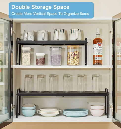 X-cosrack 1 Pack Countertop Countertop Counter Length:25.5" Expandable Cabinet Shelves, Stackable Shelves Organizers