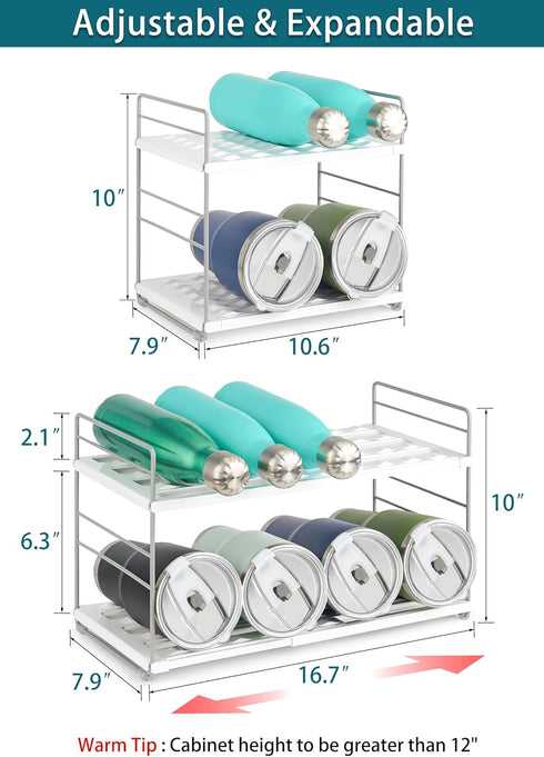 2 Water Bottle Organizer For Cabinet, Adjustable Tumbler Storage, Expandable Water Bottle Holder For Kitchen