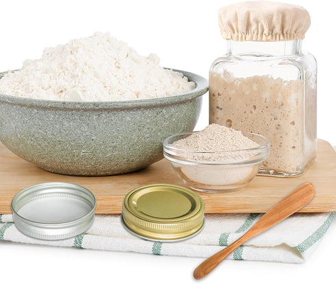 PEUTIER 3pcs 3-4 Inch Sourdough Starter Jar Cloth Covers with Spatula, Unbleached Fabric Bread Fermentation Cover