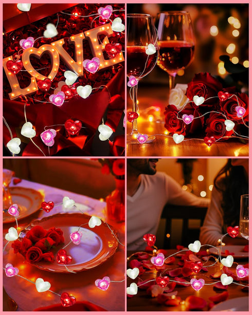16.4FT 50 8 btfarm LED Valentine's Day Lights with Remote Timer, Red Pink White Heart Shaped Fairy String Lights