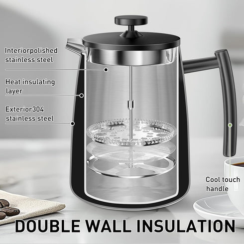 50oz 304 Secura French Press Coffee Maker Stainless Steel, Insulated Coffee Press with Extra Filter, Black