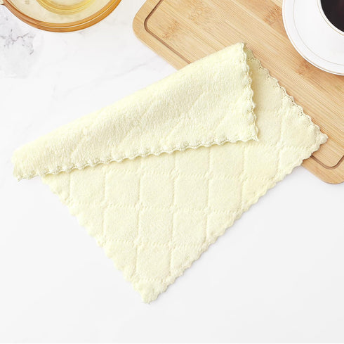 Homaxy 12 Pack Kitchen Dish Cloths, 10 x 10 Inches, Cream Yellow, Super Soft Absorbent Coral Velvet Cleaning Cloths