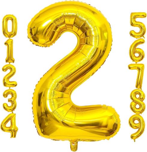Lovoir 40 Inch Large Gold Number 2 Balloon: Jumbo Size Mylar Foil Helium Balloons for Birthday Party Decorations