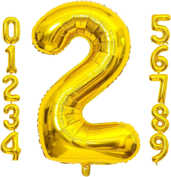 Lovoir 40 Inch Large Gold Number 2 Balloon: Jumbo Size Mylar Foil Helium Balloons for Birthday Party Decorations