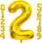 Lovoir 40 Inch Large Gold Number 2 Balloon: Jumbo Size Mylar Foil Helium Balloons for Birthday Party Decorations