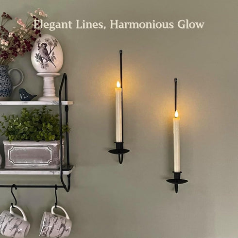 Set 2, Wall Candle Holder of Stylish Black Metal Wall Mount Candle Sconces, Modern Wall Decoration for Living Room