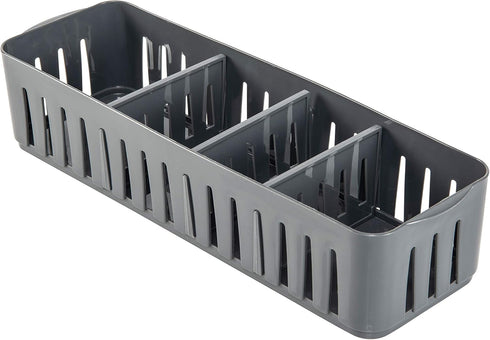 Simplify 4 Compartment Stackable Bin with Adjustable Dividers, Drawer Organizer for Office, Desk Supplies, Grey