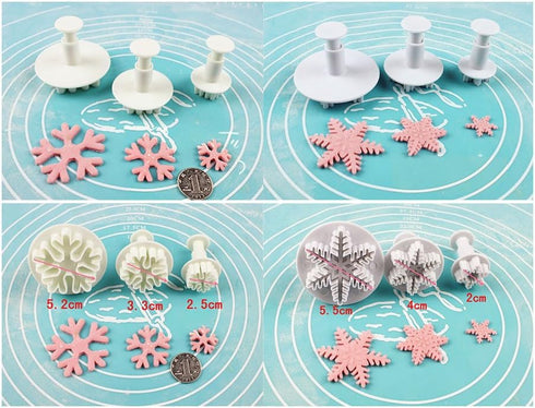 ilauke 6PCS Snowflake Cookie Cutters Decorating Fondant Embossing Tool - Christmas Plunger Cake Cutter