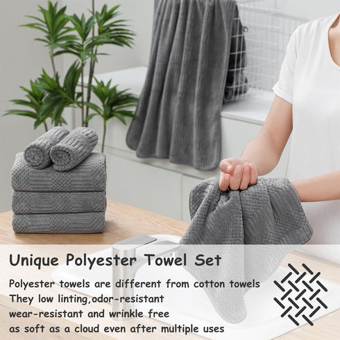 18 Set-6 Sheets,6 Towels,6 Set Pcs Gray Woven Family Towels Bath Hand Washcloths Soft Microfiber Towels Absorbent